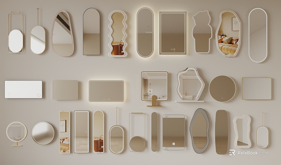 Various Shaped Decorative Mirrors With Different Designs For Home Wall Decor 3d model 