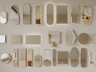 Various Shaped Decorative Mirrors With Different Designs For Home Wall Decor 3d model