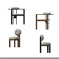 Modern Dining Chairs With Different Designs Wooden Frames And Beige Cushions 3d model