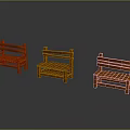 Three Orange Wooden Outdoor Benches with Smooth Surface and Durable Design
