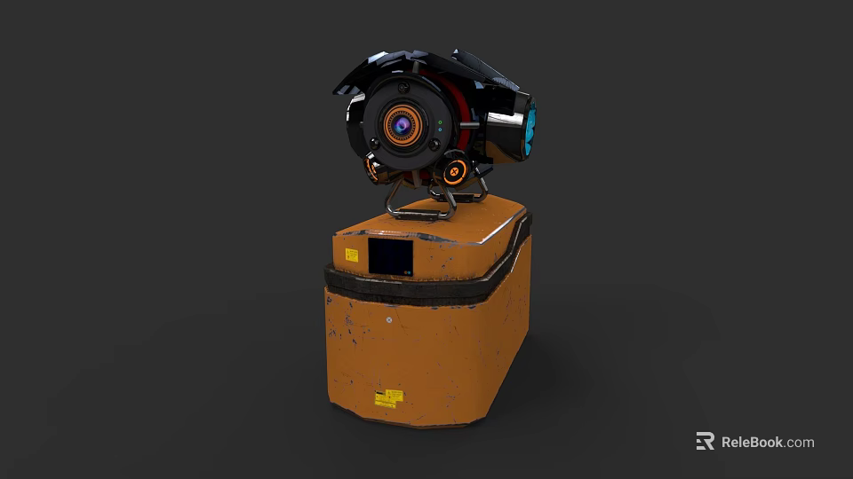 Commercial Automated Business Equipment With Black Top Camera Lens And Orange Base 3d model 