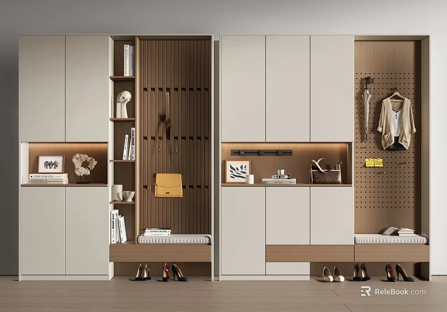Modern Luxury Shoe Cabinet With Hanging Area And Storage Design 3d model 