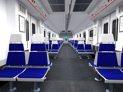 Subway Station Train Car Interior Featuring Blue White Seats And Rows 3d model