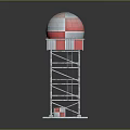 Red and White Tower Structure With Metal Frame Dome And Square Base 3d model