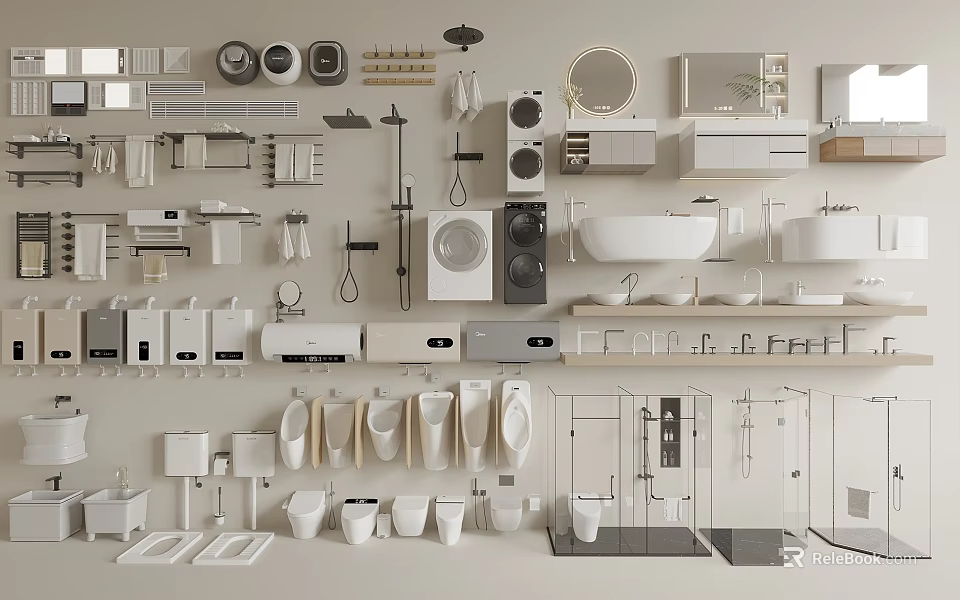 Modern Bathroom Combos With Essential Fixtures Sink Toilet Bathtub And Storage 3d model 