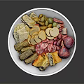 Delicious Charcuterie Platter With Olives Pickles Cheese Crackers And Sausages