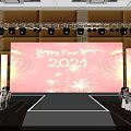 New Year 2021 Celebration Stage With Red Backdrop Firework Patterns Lights And Chairs 3d model
