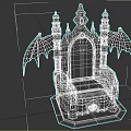 Gothic Style Throne With Bat Wings Spires And Red Upholstered Seat 3d model