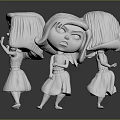 Three white cartoon girl figures standing in different poses with varied expressions