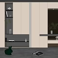 Modern Shoe Cabinet Design With Lighting Decorations Green Plants And Gray Rug