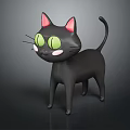 Cartoon Black Cat With Pink Ears Big Green Eyes Pink Cheeks Standing In