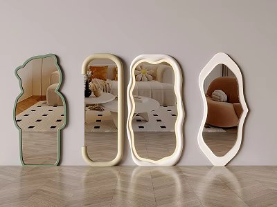 Stylish Decorative Mirrors With Unique Shapes And Frame Designs Reflecting Modern Interior Scenes 3d model