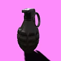 Black Metallic Grenade Isolated On Pink Background With Detailed Surface Texture