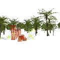 Modern Bamboo Inspired Sculpture With Curved Strips Green Leaf Decorations And Grassland Blue Sky