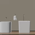 Modern Bathroom Accessories Including White Square Washbasins Faucet Towel Rack And Towel