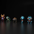 Colorful Cartoon Monster Characters Standing On Black Background 3d model