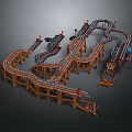 Wooden Roller Coaster Track Model With Intricate Curved Tracks And Support Pillars