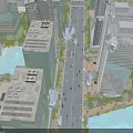 Birds Eye View Urban Planning With Tall Buildings Roads River And Green Areas