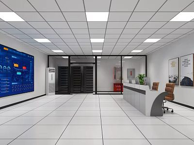 Modern Control Room Interior With Large Monitoring Screens Control Desk And Server Racks 3d model
