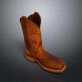 Stylish Brown Leather Cowboy Boots With Carved Patterns And Yellow Soles