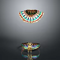 Fan Shaped Multicolored Headpiece and Bracelet with Central Ornament Design