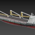 Large Cargo Ship With Yellow Cranes Red And Green Hull Open Deck And White Superstructure