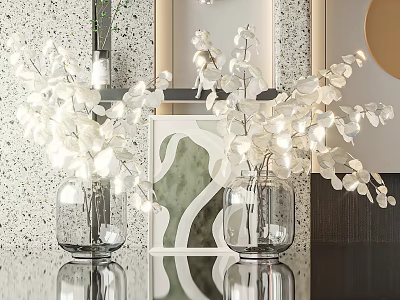 Glass Vases With White Flowers For Modern Interior Decorative Arrangement 3d model