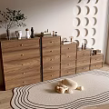 Modern Wooden Entryway Console Cabinet And Side Cabinet With Drawers Decorative Items And Area Rug