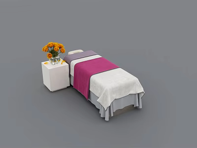 Comfortable Massage Bed With Pink And White Sheets And Orange Flowers On Bedside Table 3d model