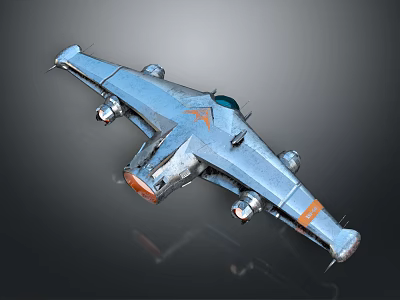 Silver Metallic Aircraft With Orange Accents And Multi Thruster Industrial Design 3d model