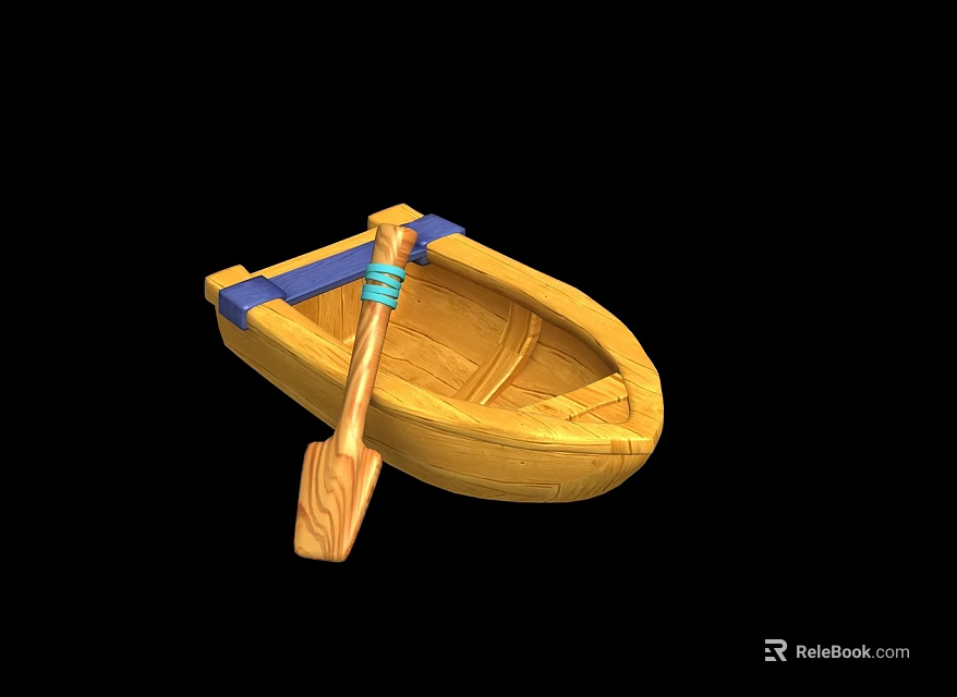 Classic Wooden Boat With Blue Straps Wooden Oar And Smooth Surface 3d model 