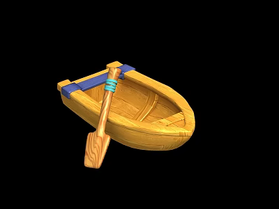 Classic Wooden Boat With Blue Straps Wooden Oar And Smooth Surface 3d model