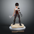 3D Character Model of Masked Figure With Mechanical Arm Wrench and Stone Base