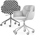 Light Gray Fabric Accent Chair With Brown Leather Armrests And Black Metal Base Wheels