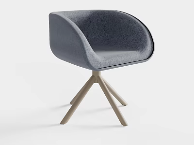 Gray Fabric Accent Chair with Curved Backrest and Wooden Three Legged Base in Modern Style 3d model