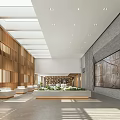 Bright Spacious Modern Sales Office Interior With Warm Wooden Partition And Real Estate Sand Models