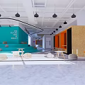 Modern Lounge Area Interior With Blue Wall Pendant Lights And Floor Cushions