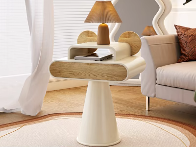 Modern Style Living Room Side Table With White Base And Wooden Top And Lamp 3d model