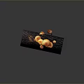 Glowing Orange Mushrooms Growing On Dark Tree Bark In Natural Scene