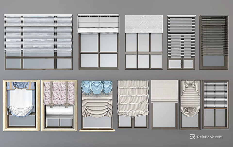 Multiple Roman Blinds Designs With Various Styles For Window Decoration And Home Interiors 3d model 