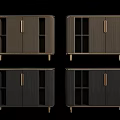 Modern Dark Brown Wooden Console Sideboard Cabinet With Vertical Stripes High Legs And Metal Handles