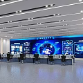 Advanced Monitoring Control Room With Large Blue Screens Control Desks And Data Displays