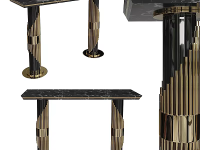 Elegant Modern Dining Table With Black Marble Top And Golden Decorative Columns 3d model