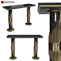 Elegant Modern Dining Table With Black Marble Top And Golden Decorative Columns