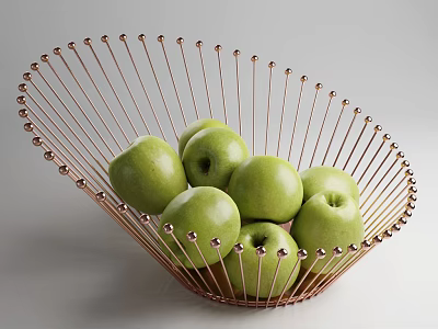Unique Design Ceramic Basket With Beaded Details Holding Fresh Green Apples 3d model