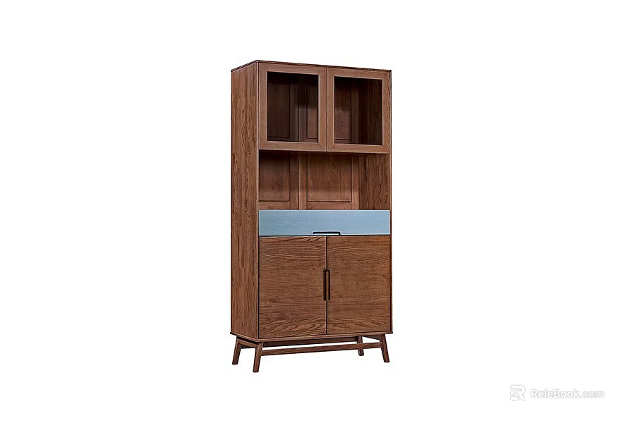 Brown Wooden Storage Cabinet With Shelves And Doors For Home Use 3d model 