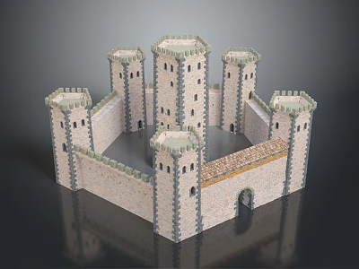 Medieval Castle Architecture With Stone Walls Multiple Towers Gateway And Fortified Structure 3d model