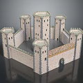 Medieval Castle Architecture With Stone Walls Multiple Towers Gateway And Fortified Structure