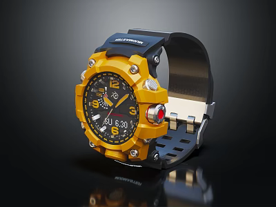 Yellow And Black Submariner Watch With Metal Case Sporty Dial And Rubber Strap 3d model