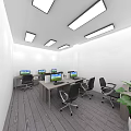 Open Public Office Space Interior Design With Multiple Workstations Desks Chairs And Plants 3d model